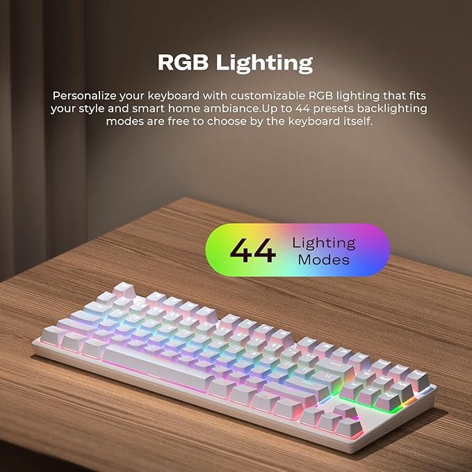 THIRDREALITY Smart Mechanical Keyboard MK1 Matter Over WiFi 87-Key Wired Gaming Keyboard/USB-A 44 Customizable RGB Lighting Work with Home Assistant SmartThings Apple Home (White)