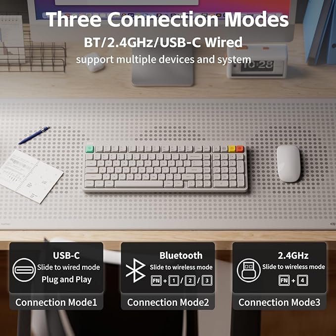 nuphy Node100 Wireless Mechanical Keyboard Hot Swappable Custom Low Profile Keyboard 103 Keys Computer Gaming Keyboards Supports Touch Gestures PBT Keycaps RGB Backlit Bluetooth/2.4GHz/USB-C