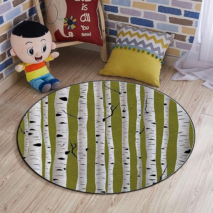 Birch Tree Carpet Round Office Chair Mat for Hardwood Floor Multi-Purpose Soft Mats for Gaming Rolling Chair/Living Room/Study Forest Seasonal Nature Woodland LeaflessBlack White Diameter 47.2 in