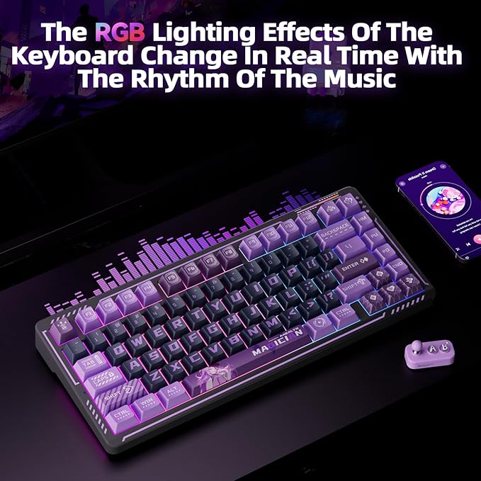 LINGBAO K75 Wireless Mechanical Keyboard 75% Anime Gaming Keyboard with 10000mAh Battery Hot-Swappable Pre-Lubed Switches RGB Backlit PBT Keycaps Creamy Sounding Computer Keyboards for PC/Mac/Win