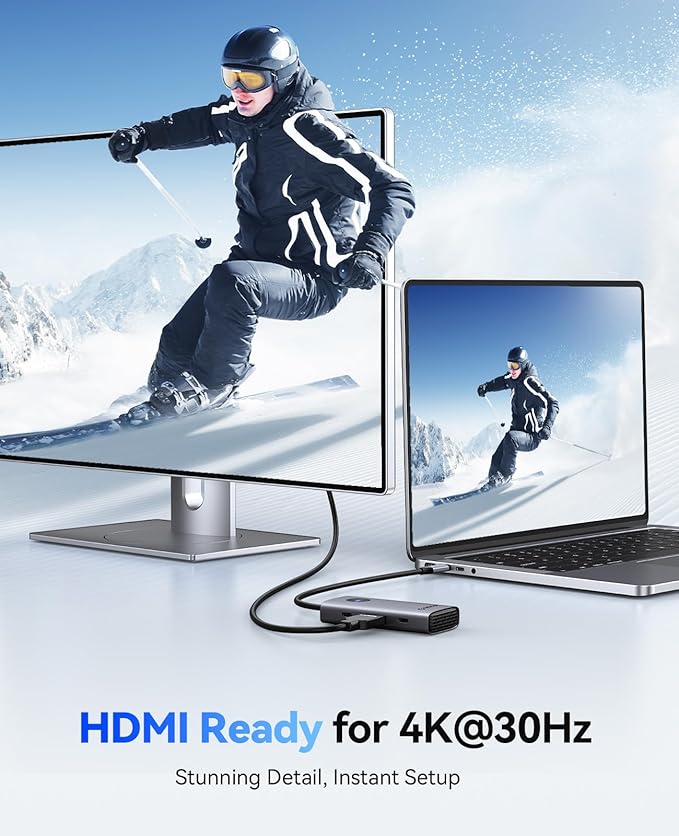 ORICO USB C Docking Station 6-in-1 Laptop Docking Station with HDMI 4K@30Hz 100W PD USB-A&ampC 3.0 USB C Dock Compatible with MackBook/Dell XPS/HP/Surface