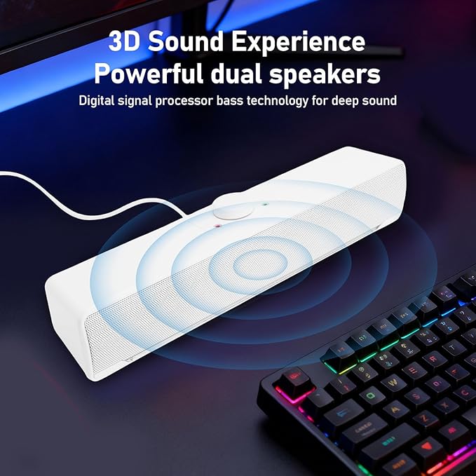 Computer Speaker Immersive 3D Sound with Dual High Power Speaker and Digital Signal Processor Bass Technology for Computer Laptop Smart Devices