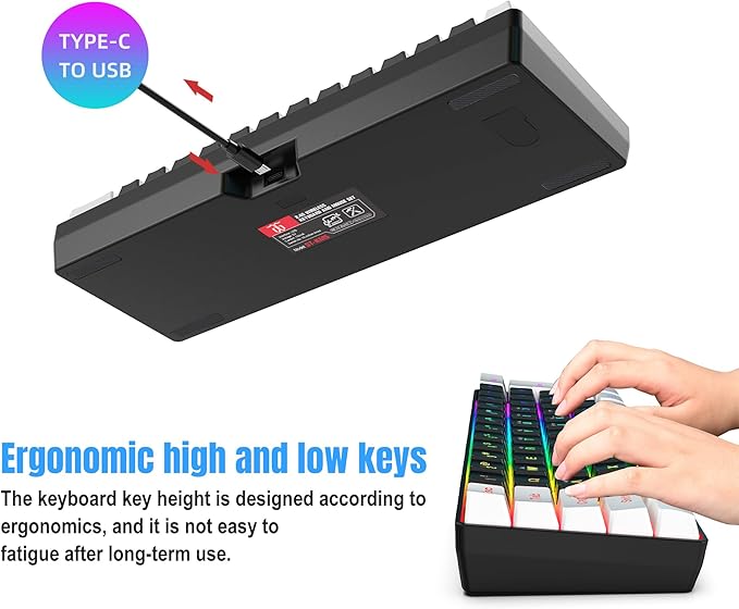Snpurdiri 2.4G Wireless Gaming Keyboard and Mouse Combo Include Small 60% Merchanical Feel Keyboard Ergonomic Design Mini Wireless Mouse(White and Black)