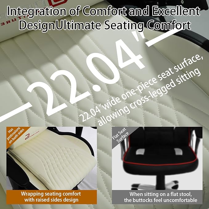 Video Game Chair Ergonomic Comfortable Gaming Office Chair Height-Adjustable with a 360° Swivel Base and Headrest(1002-White)