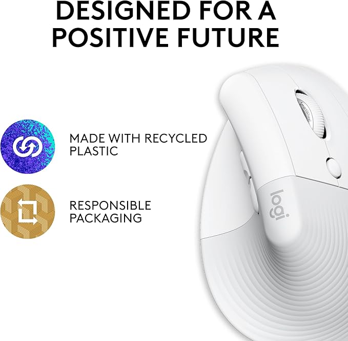 Logitech Lift for Mac Wireless Vertical Ergonomic Mouse Bluetooth Quiet Clicks Silent Smartwheel 4 Customizable Buttons for macOS/iPadOS/MacBook Pro/MacBook Air/iMac/iPad - Off White