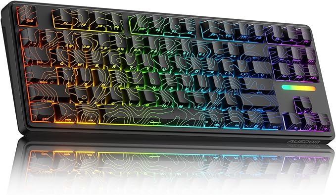 AUSDOM Wireless Mechanical Gaming Keyboard: 10000mAh Battery Tri-Mode 2.4G/BT5.3/USB-C Hot Swappable Custom Keyboard with RGB Backlit Side Printed PBT Keycaps 15-Layer Gasket Structure Topographic
