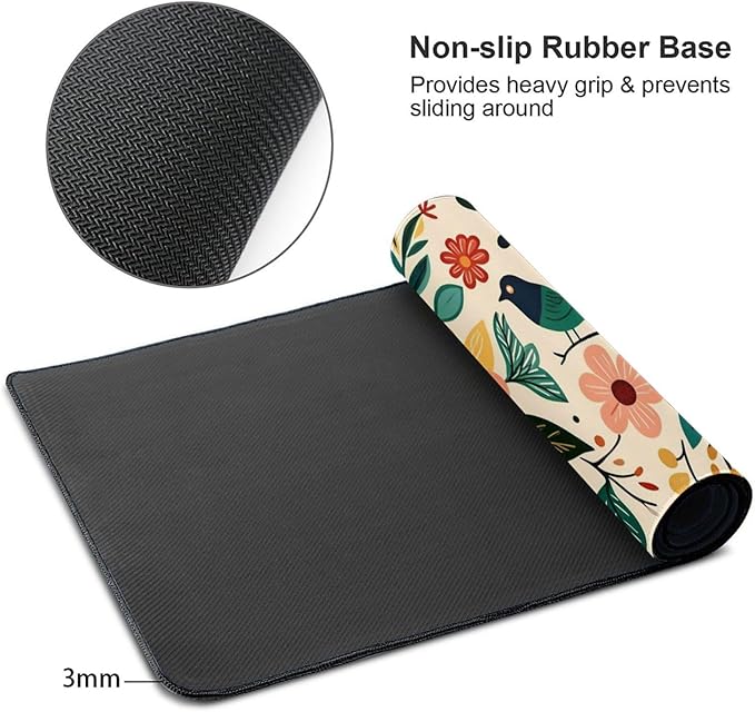 Bohemian Floral Desk Cover MatExtended Large Mouse PadComputer Laptop Mat Desk Decor for Office Game Home 30x16 Inch