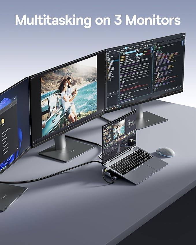 Baseus Laptop Docking Station Stand 12 in 1 Triple 4K Display HDMI/DP 10Gbps USB A/C Fast Data PD 100W Ethernet TF/SD USB C Docking Station with Stand for Windows/Dell/HP/Lenovo/Asus/Acer/Mac