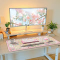 iLeadon Cute Floral Desk Mat Set Non Slip Mouse Pad with Wrist Support Wrist Pad for Keyboard Desk Mat with Wrist Rest Ergonomic Mouse Pad Set for Women Home Office (Pink)