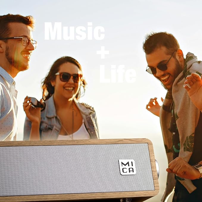 MICA Computer Speakers Vintage Wired Computer Sound Bar Retro Wooden Mini Soundbar 3.5mm Aux Connection USB Powered PC Speakers for Desktop Monitor Laptop Tablets (Yellow)