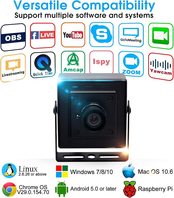 13 Megapixel USB Camera No Distortion Fixed Focus Webcam with Aluminum Case HD Webcamera MJPEG 15fps 3840x2880 Sony IMX214 Sensor USB with Camera for Computer PC Laptop DesktopSupport Most OS