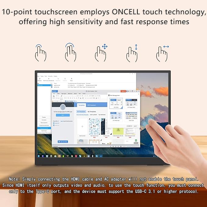 Portable Monitor Touchscreen 15.6''Laptop Screen Extender FHD IPS Touch Screen Travel Monitor with Kickstand &amp Speaker HDMI USB C External Monitors for Laptop Phone Computer Xbox Switch