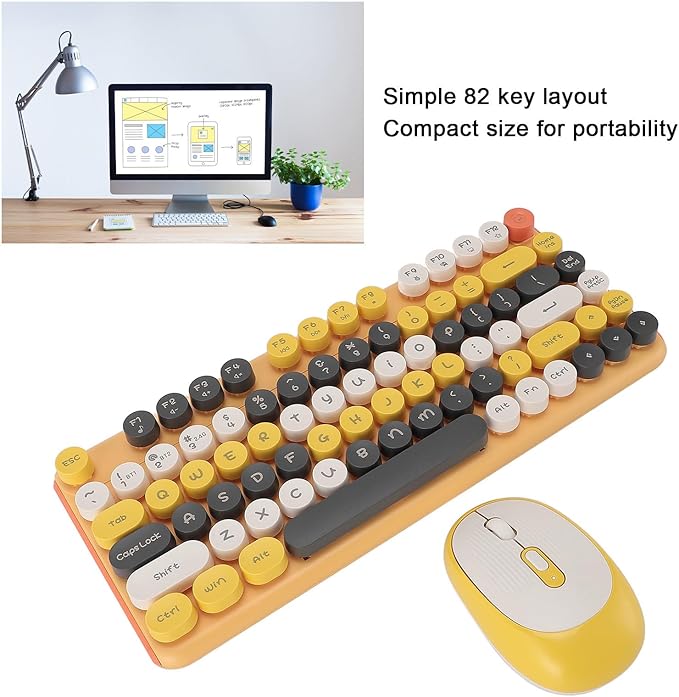 Vikye Mechanical Gaming Keyboard 2 - Modes 82 Keys Adjustable DPI Keyboard with Low Noise Mouse for Office Gaming BT / 2.4GHz (Yellow)