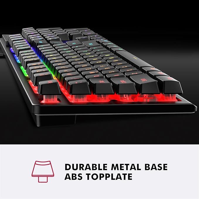 NPET K10 Wired Gaming Keyboard LED Backlit Spill-Resistant Design Multimedia Keys Quiet Silent USB Membrane Keyboard for Desktop Computer PC (Black)
