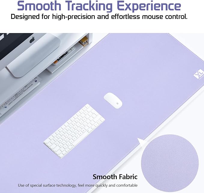 Light Purple 3XL Color Mouse Pad - Extra Large (48''x24'') Gaming Desk Pad with Nonslip Base and Stitched Edges - Durable and Waterproof Extended Mat