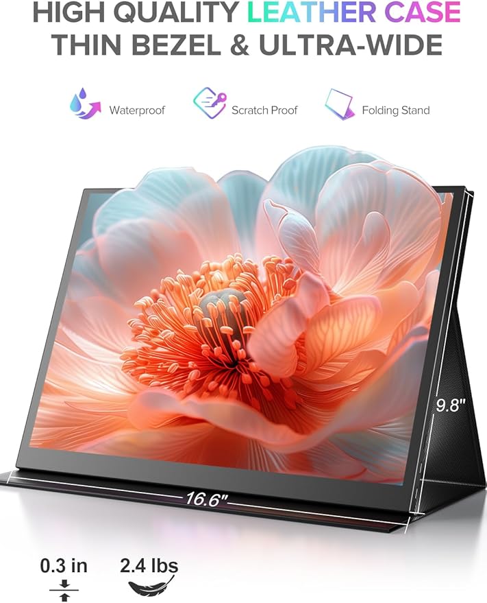 Newsoul Portable Monitor 4K QLED 18.4 UHD 3840 * 2160 Laptop Monitor 120% sRGB Large Portable Screen Built-in USB-C Mini HDMI with VESA &amp Cover Second Screen for Phone Game Console