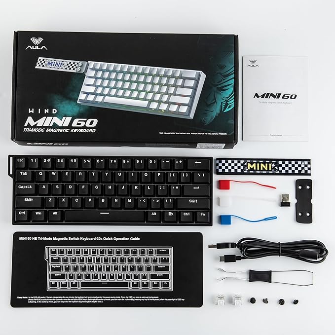 EPOMAKER Aula MINI60 HE Hall Effect Gaming Keyboard 2.4GHz/BT 8K Hz Polling SOCD &amp DKS Adjustable Actuation &amp Fast Trigger PBT Keycap 60% Wireless Mechanical Keyboard for Win/Mac (Standa