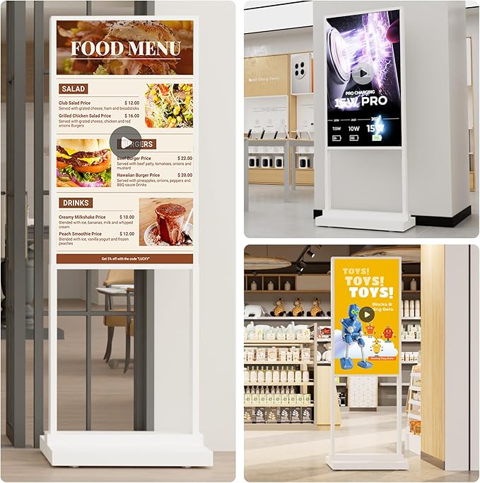 43 inch Digital Signage Kiosk 700 nits 4K UHD Ultra-Bright Advertising Screen Floor Standing Digital Poster for Retail Display and Trade Show Display Free Web Content Editor Android USB/HDMI