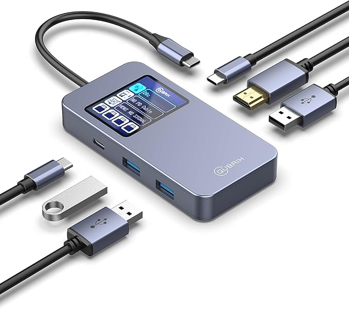 USB C Hub 6 in 1 Smart Docking Station with Screen HDTV 4K@60Hz 100W PD Fast Charging USB-C/A 5Gbps 3.0 Date Ports Travel-Friendly for Dell HP MacBook Air/Pro iPad Surface Samsung Galaxy and More.