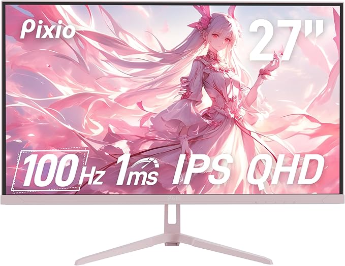 Pixio Two PX275 Wave Pink 27 inch 100Hz Refresh Rate QHD 1440p Resolution IPS Panel 1ms MPRT Response Time Gaming Monitor and PS1D Wave Pink Dual Monitor Arm - Fits up to 32 inches and 19.8lbs