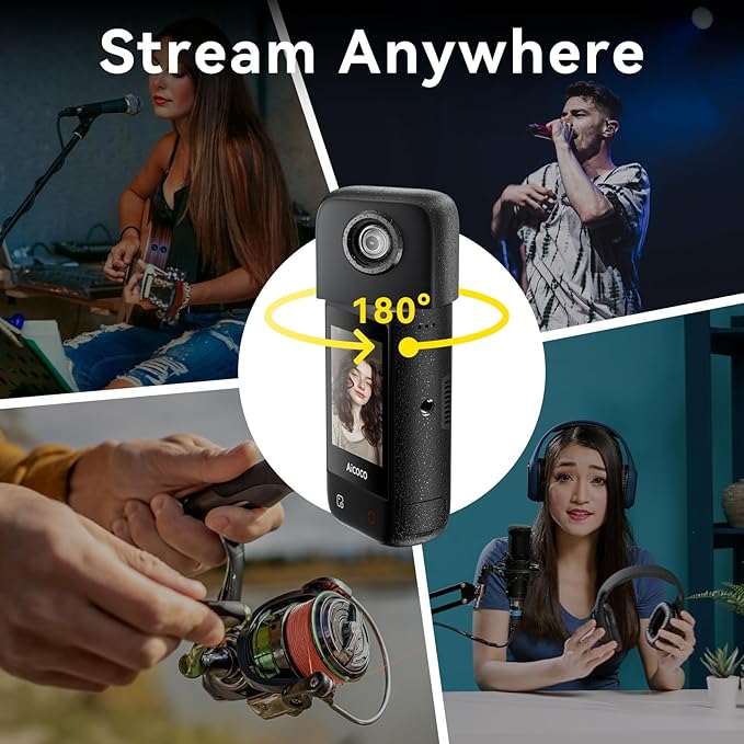 Outdoor Wireless 4K Live Streaming Camera StreamCam for Live Streaming HDR 180° Rotating Lens 240 Mins Battery IPx4 Raining-Proof Dual-Mic Stereo 167℉ Heat-Resistant 1/4Thread Adapter