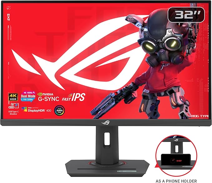 ASUS ROG Strix 32” 4K HDR Gaming Monitor (XG32UCG) – 3840x2160 Dual Mode (4K 160Hz/FHD 320Hz) 0.3ms Fast IPS Extreme Low Motion Blur Sync USB-C G-SYNC Compatible Tripod Socket 3 yr Warranty