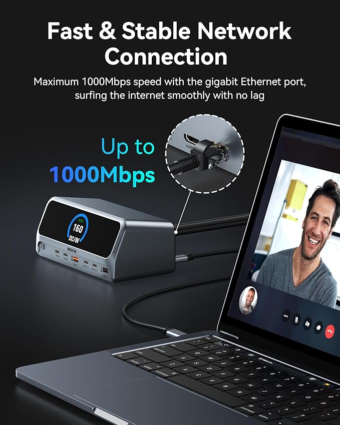 MOKiN Docking Station13 in 1 USB C Laptop Charging Station with 2.26 LCD Smart DisplayDual HDMI Display10Gbps USB A/C PortsGigabit Ethernet160W Max Output for MacBook DellHPLenovo and More