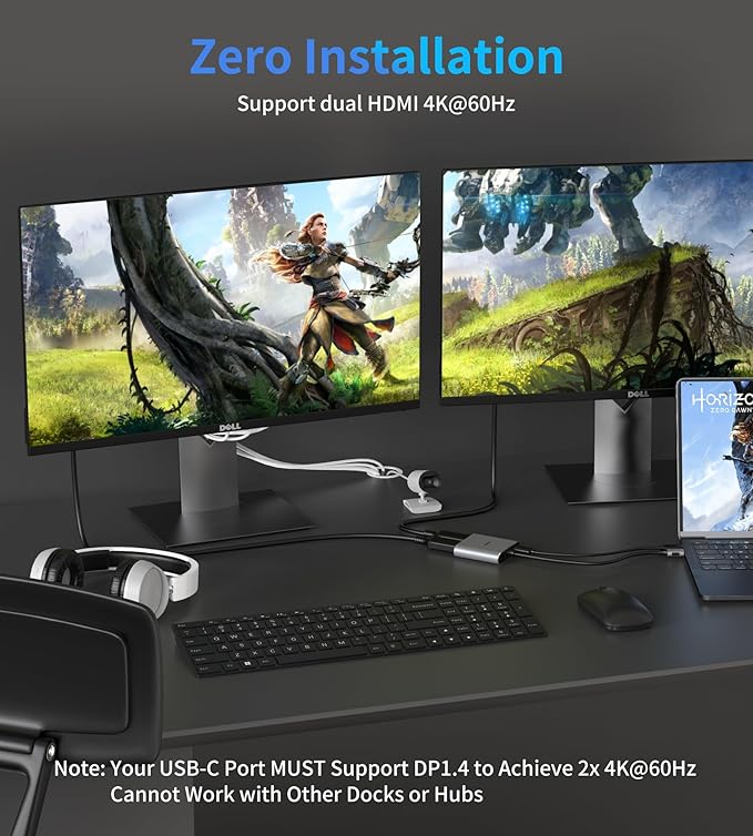 USB C to HDMI Adapter Dual 4K@60Hz 4 in 1 USB C to HDMI Converter with 100W PD Charging USB 3.0 USB C to HDMI Splitter Extended Display Compatible Thunderbolt 3/4