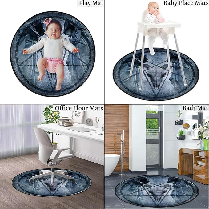 Halloween Room Round Chair Mat for Carpeted Floor Anti-Slip Floor Protector Gaming Computer Chair Mat for Office Gaming Horror House Artwork PentagramBlue Diameter 39.3 in