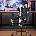 PC Gaming Chair with Footrest Ergonomic Home Office Chair with Lumbar Support &amp Headrest Pillow Height Adjustable Swivel Recliner Racing Computer Video Game Chairs White