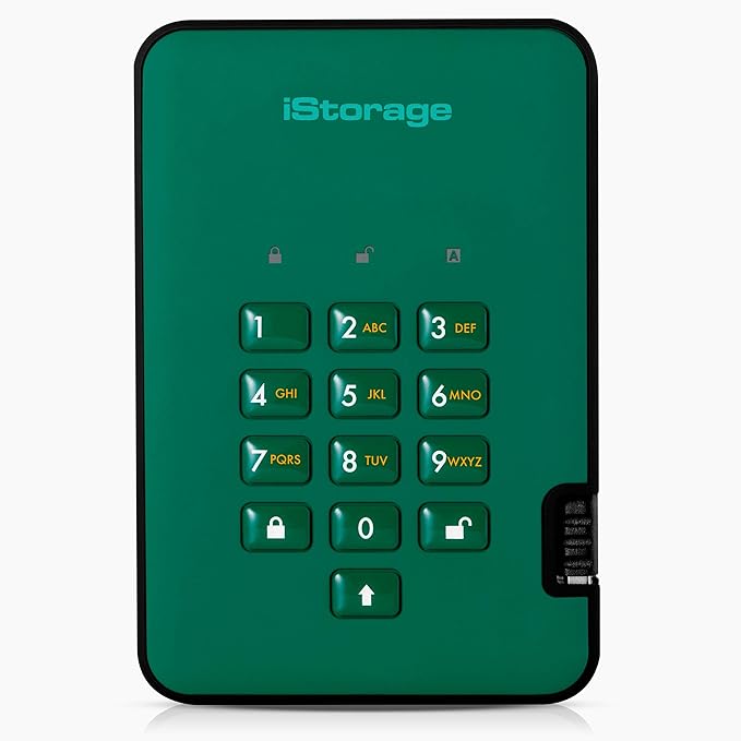 iStorage diskAshur2 HDD 1TB Green | Secure portable hard drive | Password protected | Dust &amp water resistant | Hardware Encryption