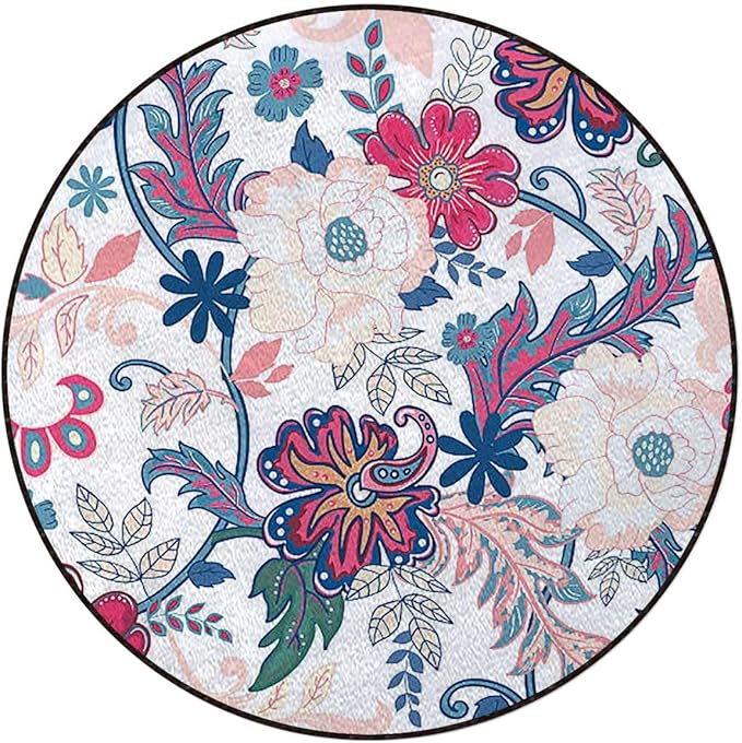 Multicolor Round Floor Mats for Office Chair Under Computer Desk Floor Protector for Rolling Chairs Non Slip Anti Scratches Vintage Style Ornamental Flower Motifs Diameter 47.2 in