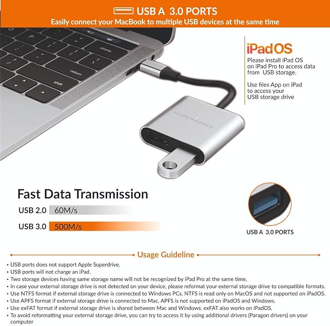 HyperDrive 4K HDMI 3-in-1 USB-C Hub for MacBook Chromebook - Silver