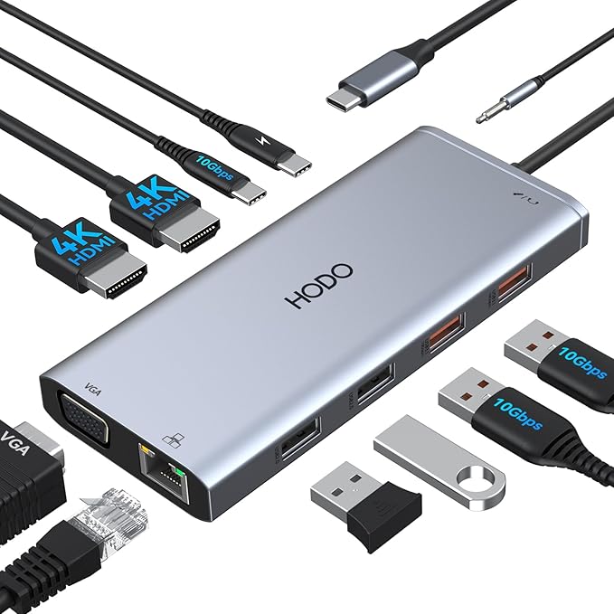USB C Docking Station Dual Monitor for Dell HP Laptop Docking Station 3 Monitors USB C Hub Dock to 2 HDMI 4K VGAEthernet10Gbps USB A/C Port 100W PD Port Audio Type C Adapter 11 in 1 for Lenovo