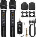 PROZOR UHF Wireless Microphone with Volume Treble Bass Echo Control Wireless Rechargeable Mic Dual Handheld Dynamic Mic System with Rechargeable Receiver for Karaoke Machines DJ Church Weddings