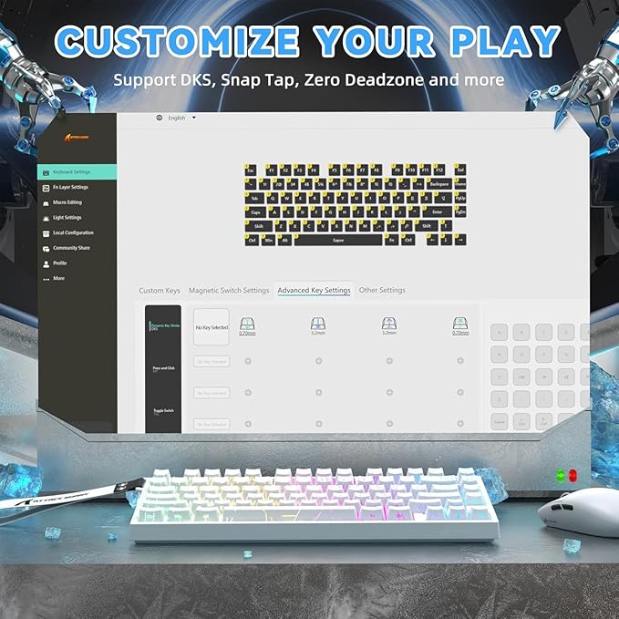 ATTACK SHARK R82HE Rapid Trigger Wired Mechanical Gaming Keyboard TKL NKRO with 8K Polling0.005mm RT Accuracy256K Scan Rate5 Layer Sound DampedHall Effect Magnetic Switch for PC Mac(White Contour)