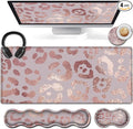 Large Mouse Pad Extended Gaming Mouse Pad 31.5x11.8 Ergonomic Memory Foam Keyboard Wrist Rest Supportfor Home Laptop Working Big Office Desk Pad with Non-Slip Base Rose Gold Leopard Pink Desk Mat