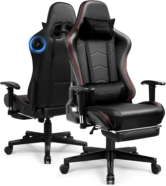 GTPLAYER Gaming Chair with Bluetooth Speakers Adjustable Backrest and Height 3D Armrests Footrest Ergonomic Computer Chair for Gamers (Dark Black)