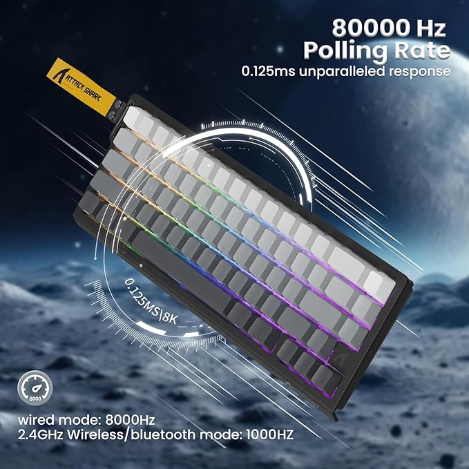 ATTACK SHARK X68PRO HE Rapid Trigger Wireless Keyboard 0.01mm RT Accuracy 8000Hz Wired Gaming Keyboard Adjustable Actuation Snap Tap RGB Backlit Magnetic Switch C01 Coiled Cable -Black Gradient
