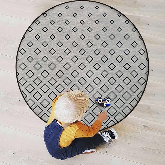 Abstract Rug Round Carpet Trendy Area Rugs Non Slip Soft Floor Carpet Cozy Bath Mat for Indoor Bedroom Living Room Bathroom Floor Mat Geometric Vertical Square ShapedBlack White Diameter 35.5 in