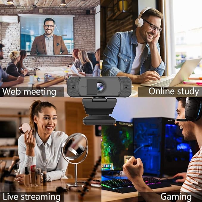 1080P Webcam with Microphone for PC Streaming Web Camera for Desktop with Privacy Cover 100° Wide Angle Auto Light Correction USB Plug&ampPlay Web Cam for OBS/Gaming/Zoom/Skype/FaceTime/Teams/Twi
