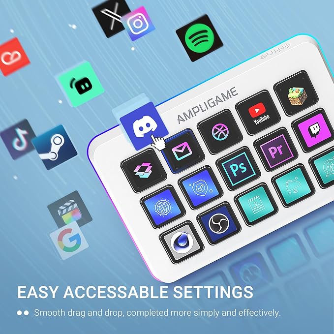 FIFINE AmpliGame Gaming Controller with 15 Shortcuts for OBS Streaming Studio with Macro Keys Trigger Actions PC Media RGB Controller for Content Creation/Office Work-D6 White