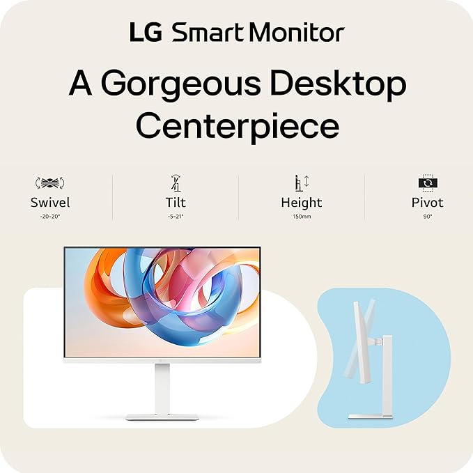 LG 27U730SA-W 27-Inch Smart 4K UHD (3840 x 2160) IPS Computer Monitor HDR10 Built-in Speaker Screen Share Bluetooth Remote Control HDMI USB Type-C PD 65W Tilt/Height/Swivel/Pivot Stand White