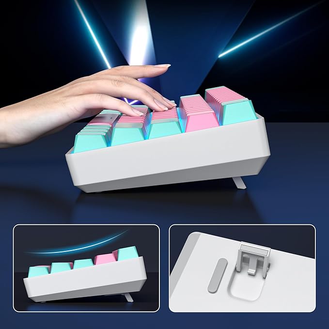 Portable 60% Mechanical Gaming Keyboard 60 Percent Red Switch LED Backlit 61 Keys Mini Pink USB Wired Office Keyboard for Windows Mac Laptop PC