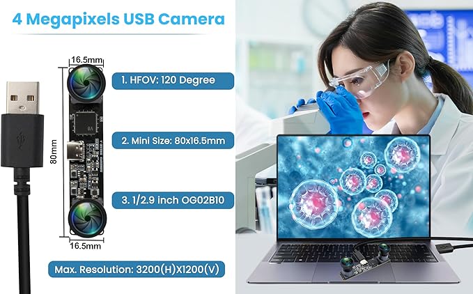 3D Stereo USB Camera 120fps Global Shutter Printer USB Camera Module with 120 Degree No Distortion Synchronization Dual Lens PC Computer Camera Plug and Play for Raspberry Pi Mac Linux Windows