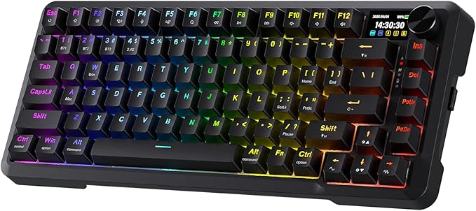 Redragon K724 PRO Wireless Gasket Gaming Keyboard w/Hype Screen &amp Knob 81-Key Mechanical Keyboard Easy-Control 1.14’’ TFT Info Display 5-Layer Noise Dampening Custom Linear Switch