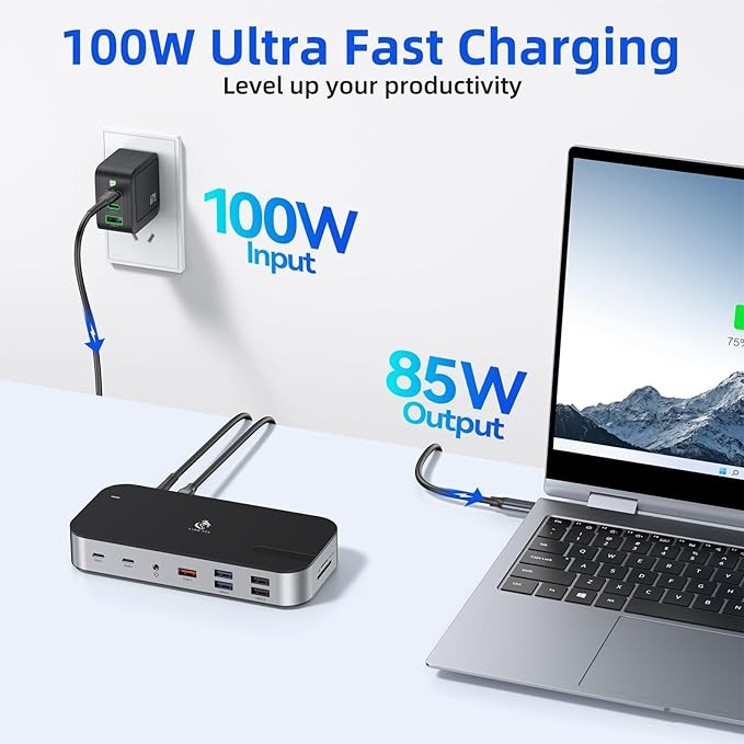 Laptop Docking Station16 in 1 USB C Docking Triple MonitorUSB C Dock Station with 3 HDMIPD 100W USB 3.1/3.0/2.0RJ 45 EthernetmicroSD/SD CardAudio for Dell/HP/Lenovo（Exclude Power Adapter
