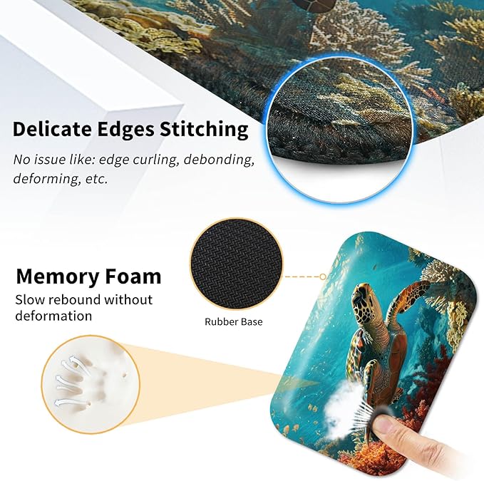 Mouse Pad Desk Mat Ergonomic Wrist Support Pad SetMouse Wrist Rest Keyboard Pad with Stitched Edges and Non Slip Base-Sea Turtle
