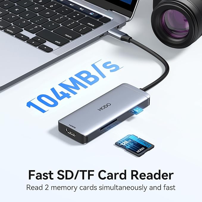 USB-C Hub Multiport Adapter for MacBook Air/Pro - 6 in 1 HDMI Dongle with 4K USB 3.0 Ports SD/TF Card Reader for MacBook m1/m2/m3/m4 Dell XPS HP Lenovo Surface and Other Type-C Devices