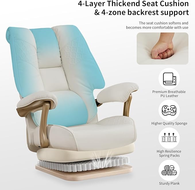 Big and Tall Executive Office Chair with Footrest 400LBS Capacity Ergonomic High-Back Desk Office Chair with Lumbar Support Padded Armrests &amp Thick Cushion White PU Leather Chairs